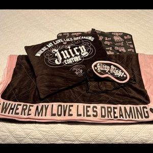 Juicy Couture Brown velour travel blanket and pillow set